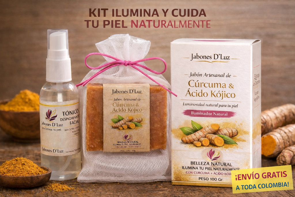 Combo Cartagena: Piel Radiante (Jabón Cúrcuma & Kójico + Tónico + Mallita)